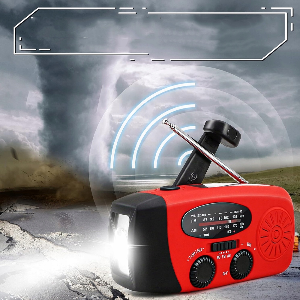 RADIO AWARYJNE SOLARNE AM FM SOS 2000MAH KORBA RĘCZNA Z LATARKĄ LED Kolor czarny