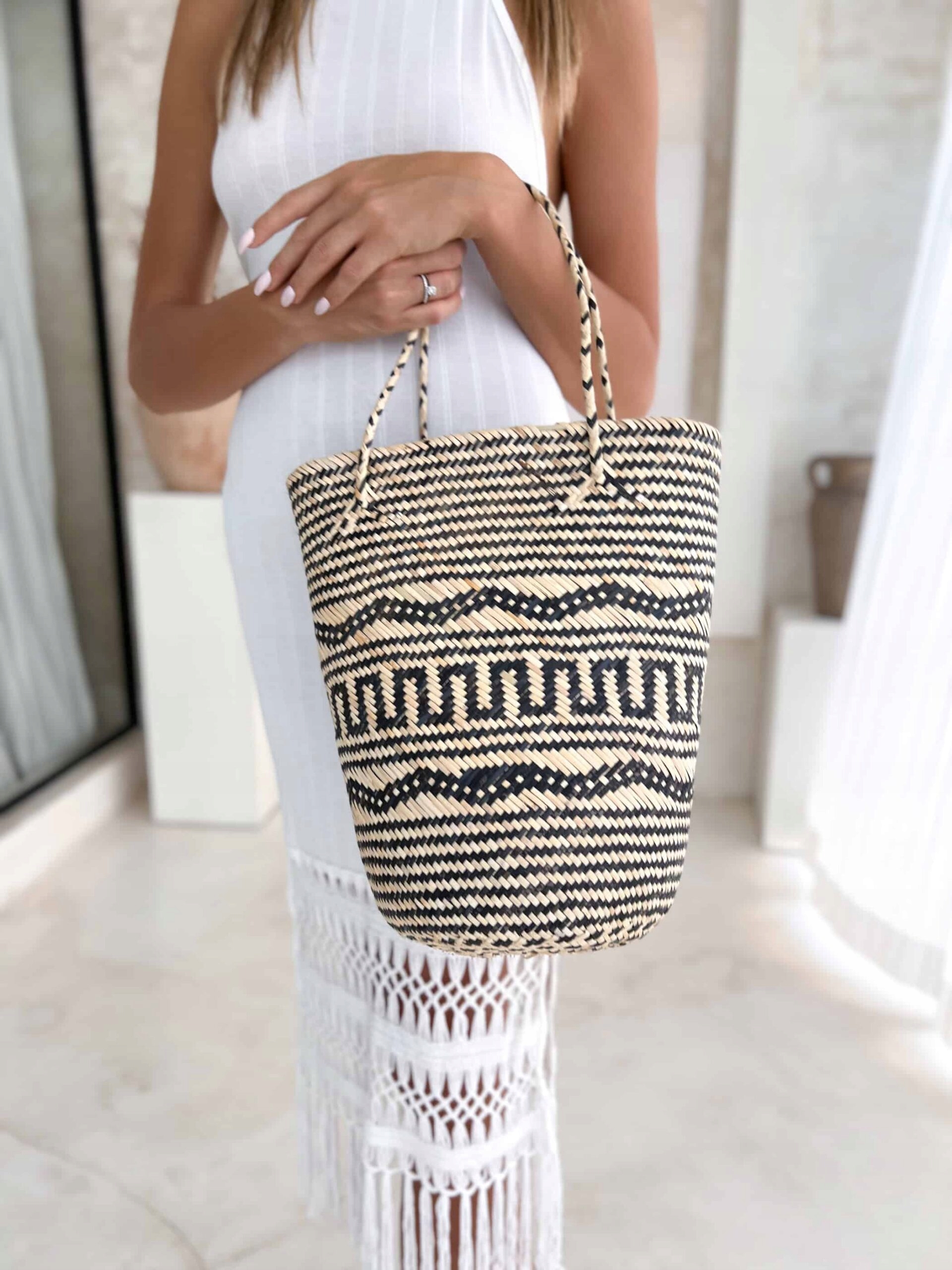 Torebka Koszyk Wzorzysta - Elegancki Dodatek do Plażowej Stylizacji CLASSIC