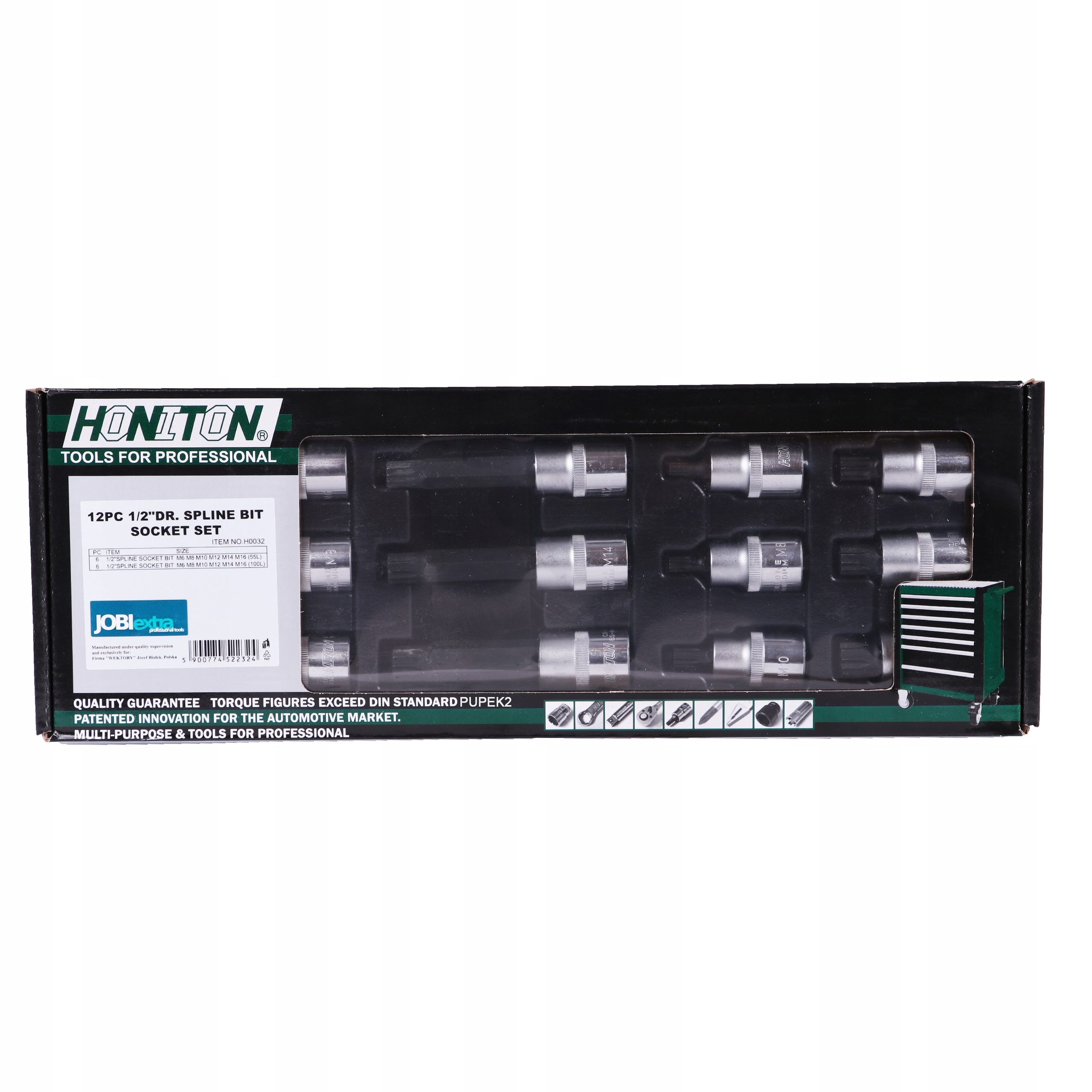 ZESTAW 12 NASADEK 1/2" Z BITEM SPLINE HONITON Marka Honiton