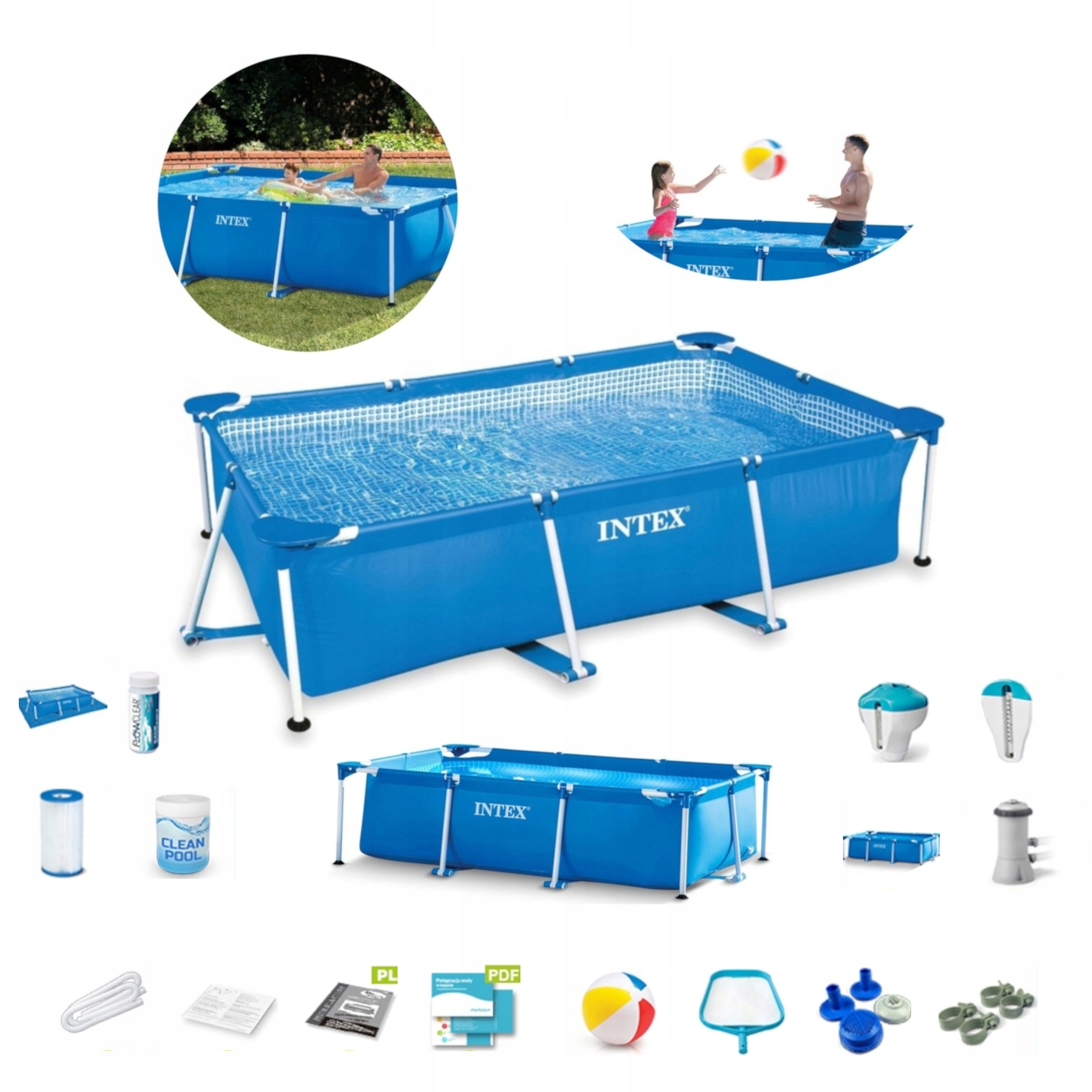 Basen Ogrodowy Stelażowy Rodzinny Prostokątny Duży Do Ogrodu 220x150x60 CM