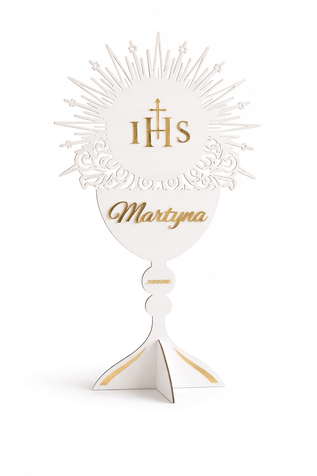 Dekorácia komunijný pohár Ihs biela plus zlato 65 cm vzor 2