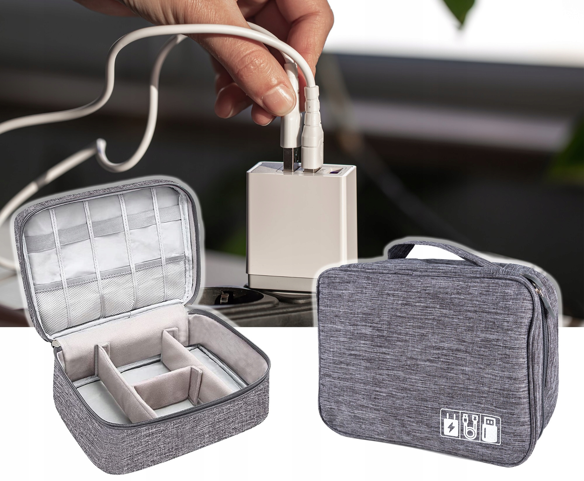 ORGANIZER PODRÓŻNY TORBA SEGREGATOR ETUI NA KABLE ŁADOWARKI SZASZETKA Stan opakowania oryginalne