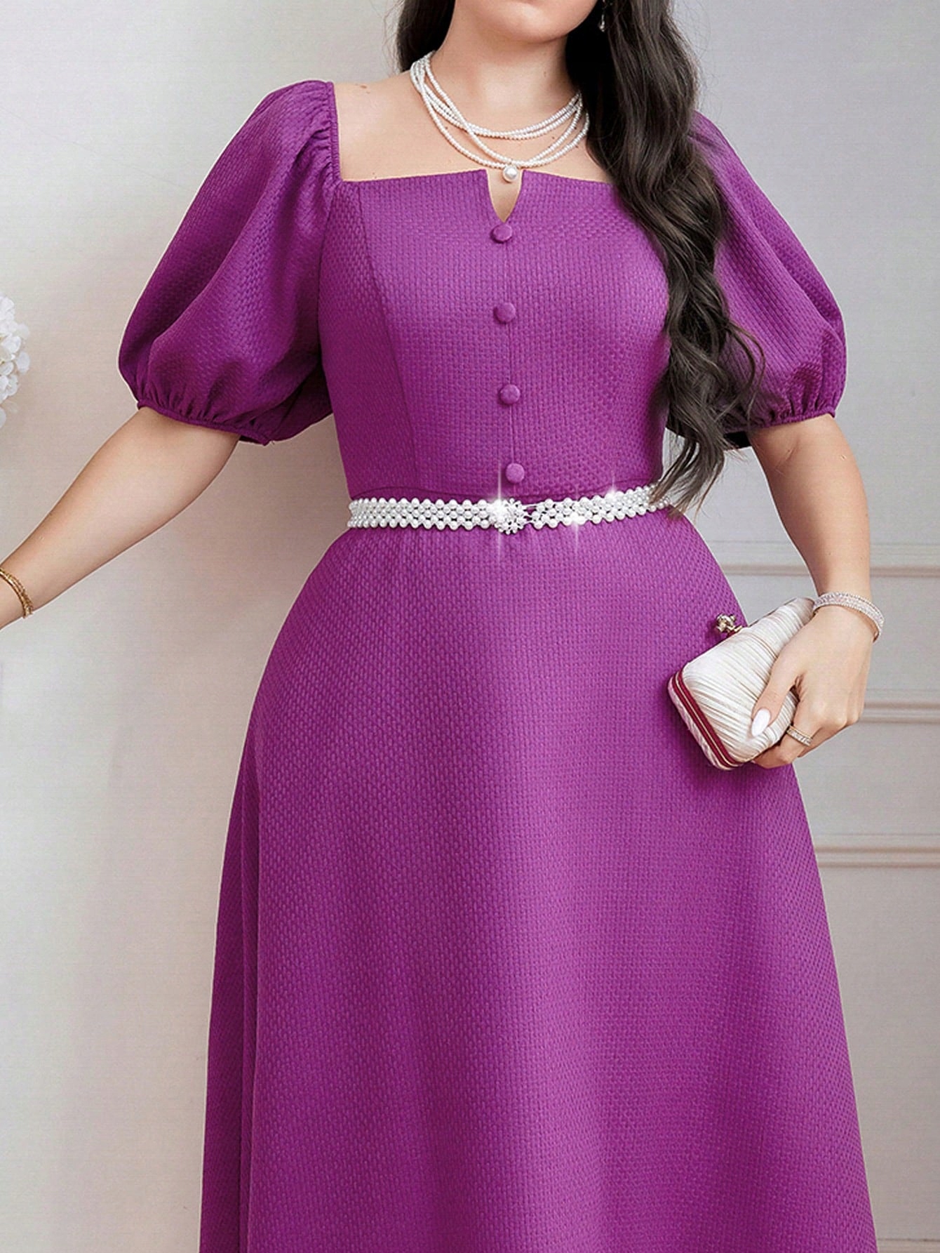 Šaty Elegantní S Rozkládacími Knoflíky Fialová Maxi Shein 3XL 46