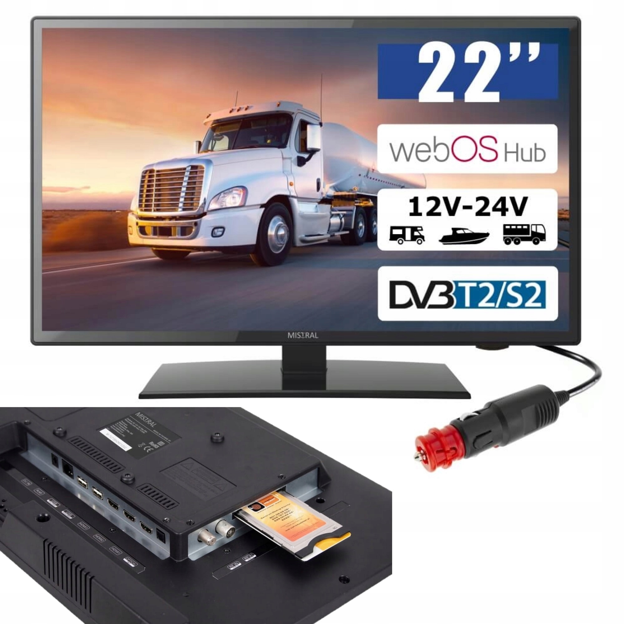 Telewizor 22 '' Samochodowy 12v 24v 22 Cale Tv Smart Tuner Hdmi Full Hd
