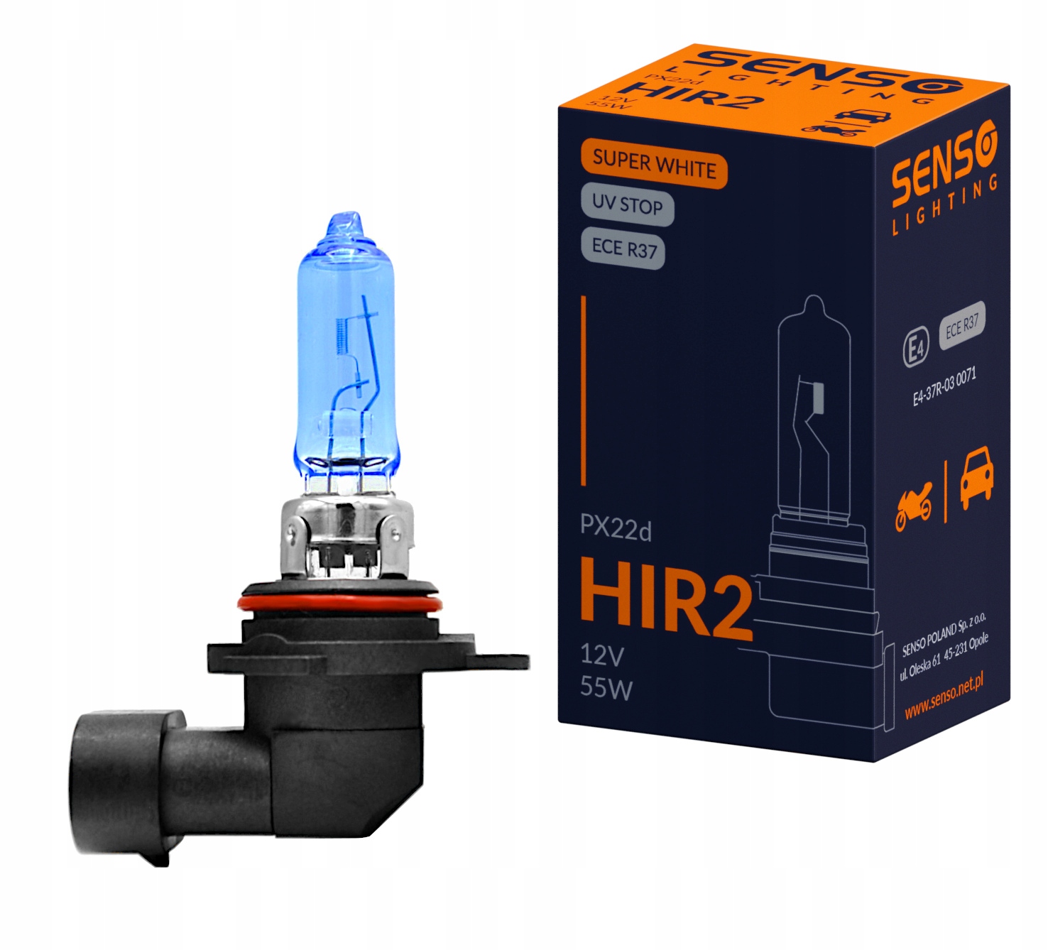 Żarówka Senso White HIR2 12V 55W PX22d Homologacja E4 Xenon