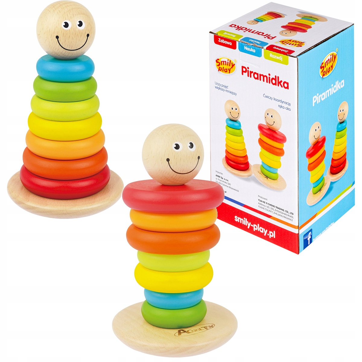 

Drewniana Piramidka Wańka Wstańka Kolorowa Smily