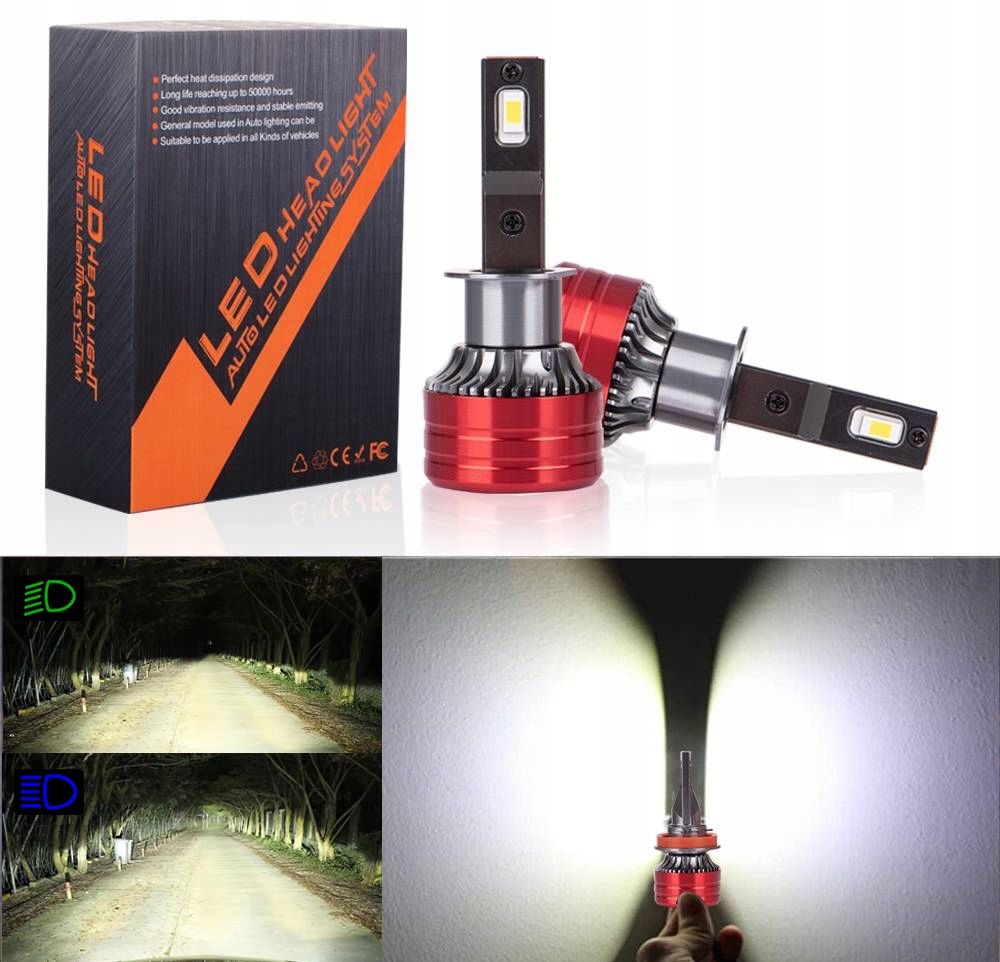 ŻARÓWKI LED H1 BARDZO MOCNE 22000LM CANBUS 6000K Rodzaj LED