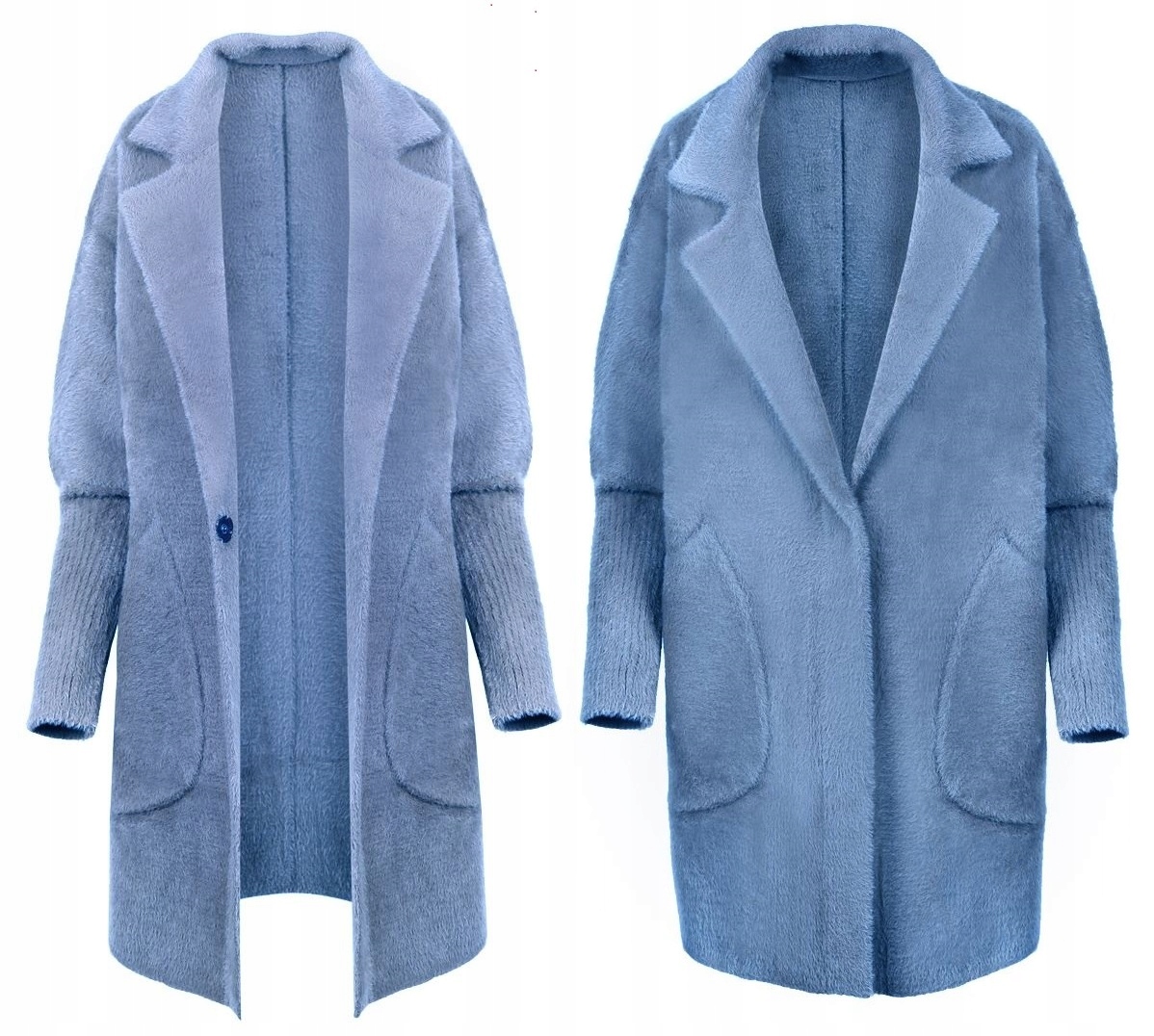 Alpaka Dámská Vlněná Bunda Kabát Svetr S Límečkem Teplá Pohodlná Baby Blue