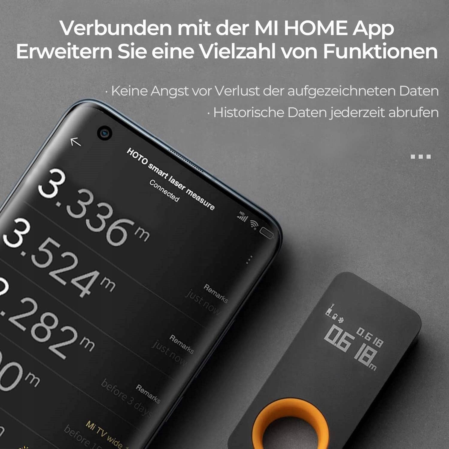 HOTO Laserowy Dalmierz 30m Bluetooth OLED USB-C — miniatura 4