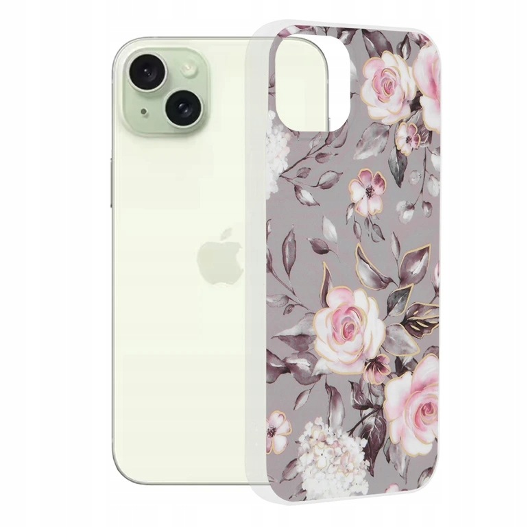 Techsuit Marble Series etui na iPhone 15 Plus – Bloom of Ruth szare
