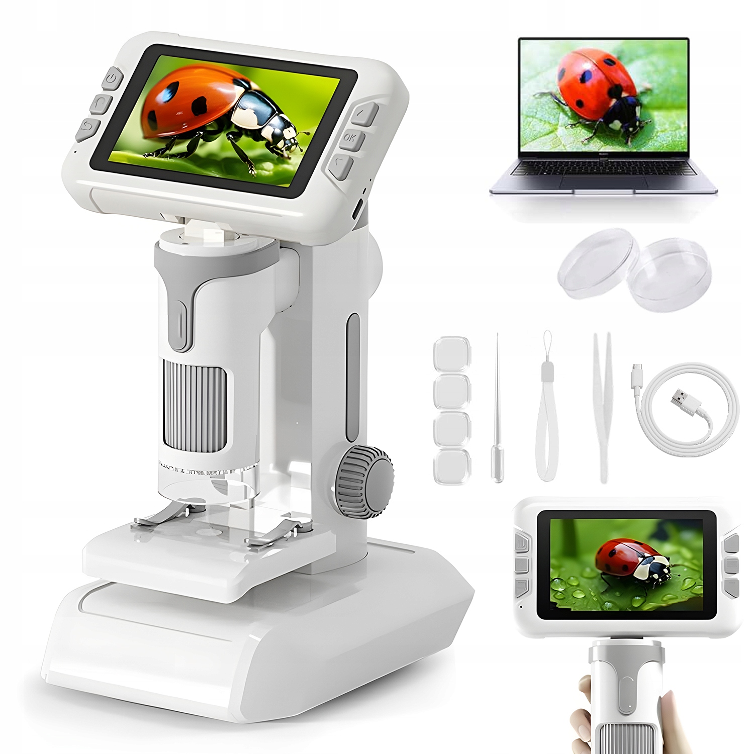 Mikroskop Cyfrowy Przenośny Zoom 1600X Ekran Full Hd LCD 4" 48MP 1080P