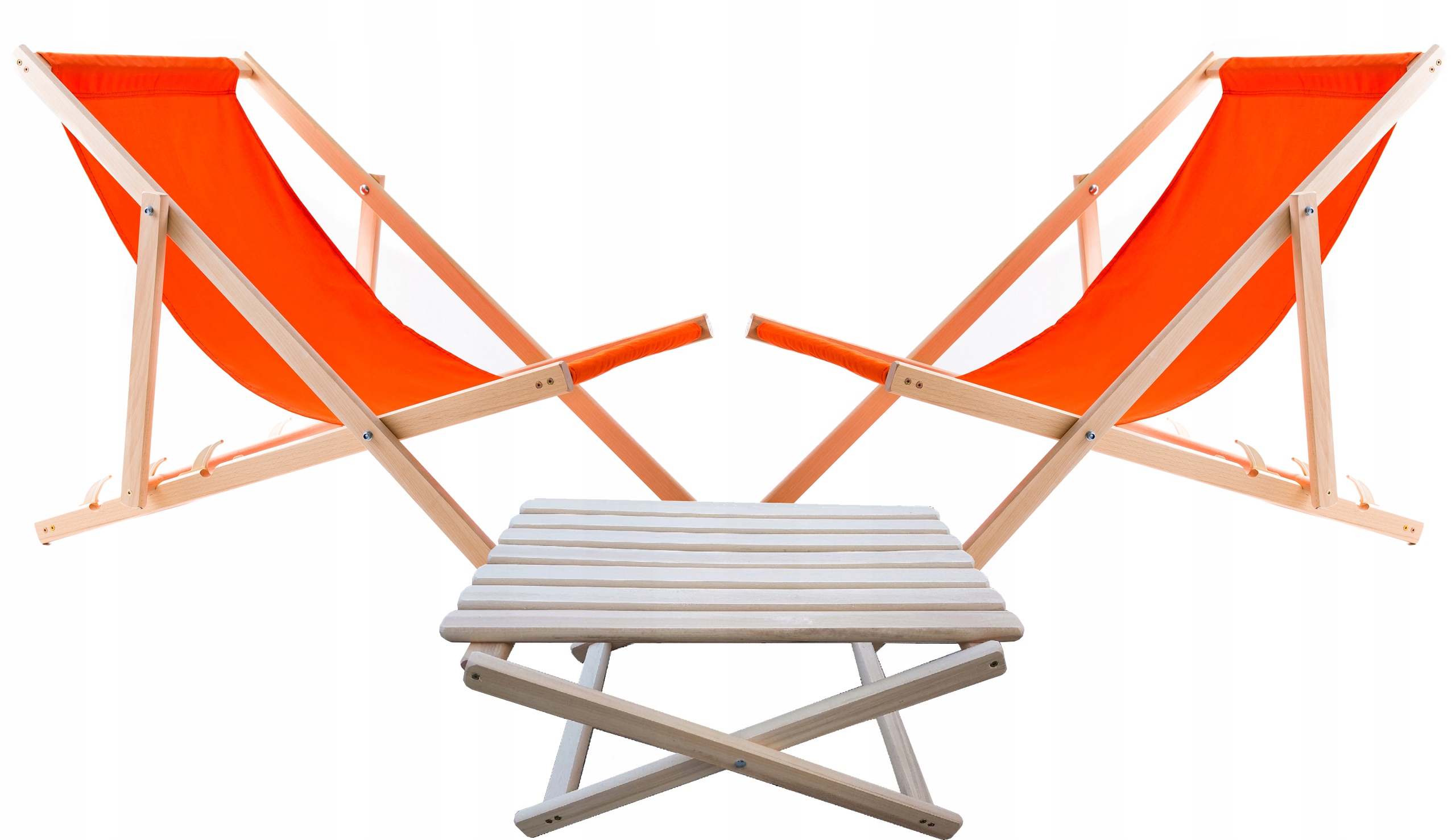 2X Ležadlo Záhradné Plážové Stoličky Oranžové Woodok Konferenčný Stolík