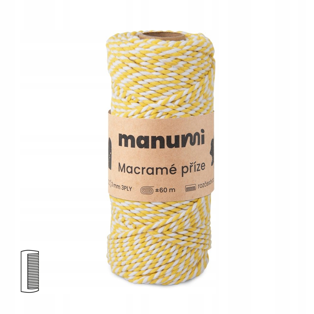 Manumi Macramé příze stáčená 2PLY 3mm žluto-bílá 3 ks