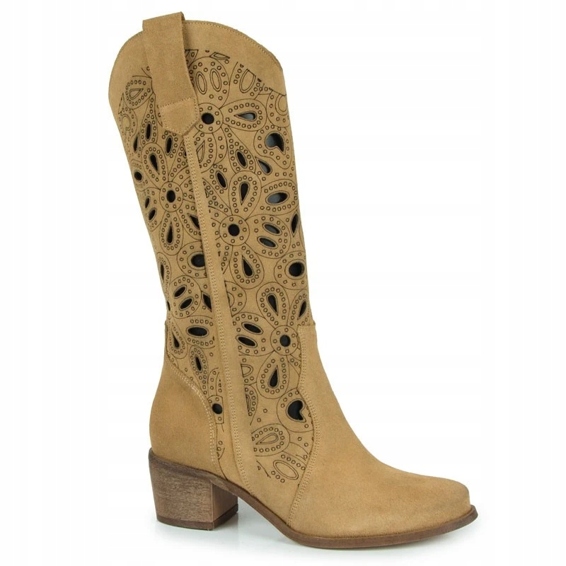 Laroni 3170 Kozačky Prolamované Kůže Semišová Červená 36