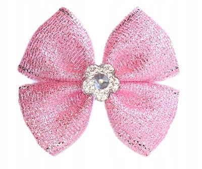 

Kokardki Z Diamencikiem Spinki Brokat Róż XP51