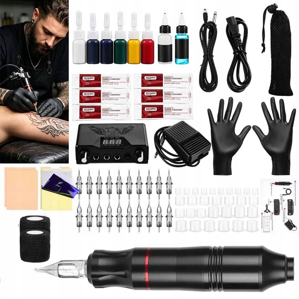 Bezprzewodowa Maszynka Do Tatuażu Zestaw Do Tatuażu Pen Rotacyjna +6TUSZ
