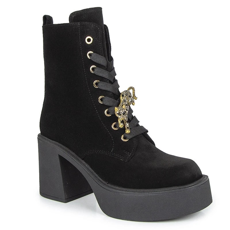 Karino 5323 Kožené Semišové Kotníkové Boty Sloupek Černé 40