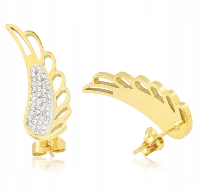 KOLCZYKI ZŁOTE STAL CHIRURGICZNA DUŻE SKRZYDŁA SZKLANE CYRKONIE Marka Ttm Xuping