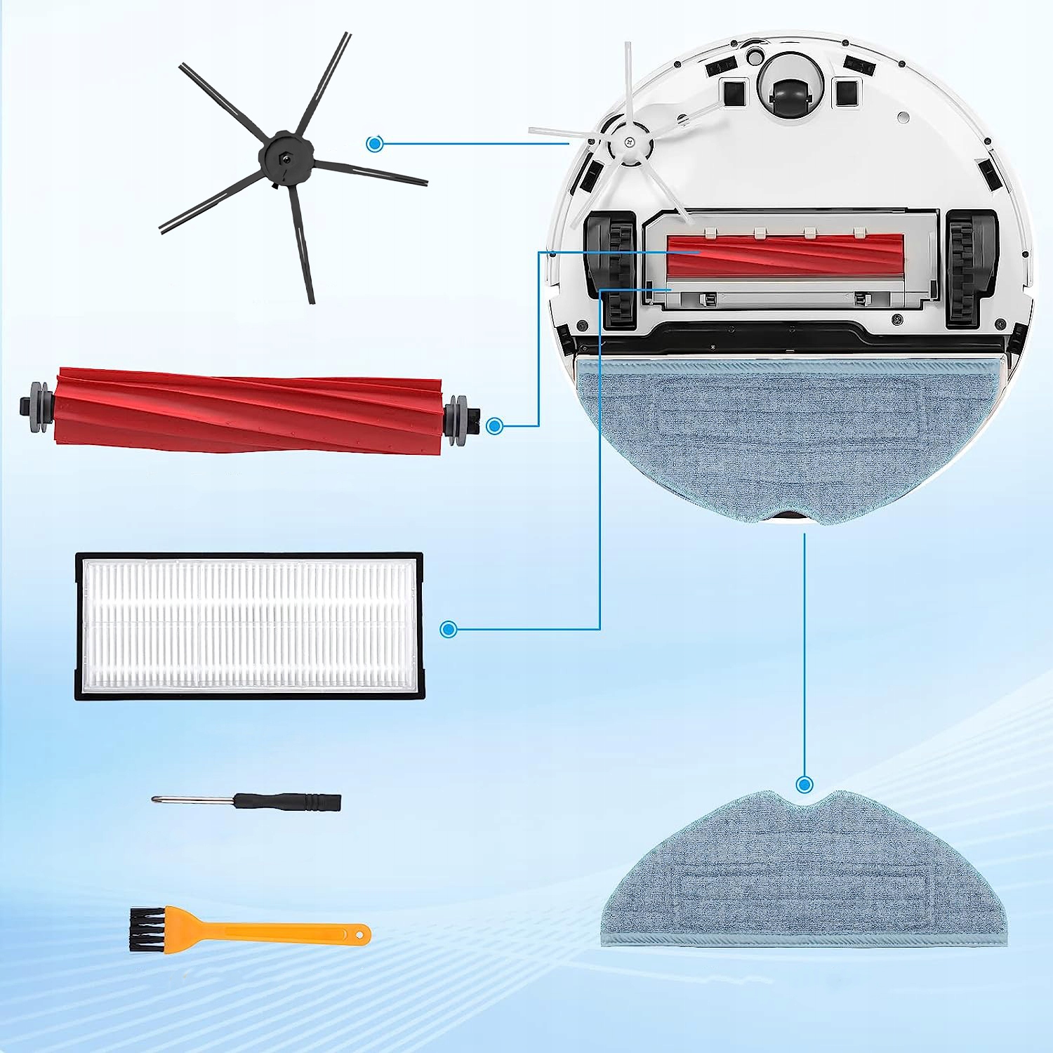 Zestaw Szczotki Filtry MOPY Wałek do Xiaomi Roborock S7 S70 S75 MAXV PLUS Cechy dodatkowe PASUJE DO Roborock S7, Roborock S7 Plus, Roborock S7 Max, Roborock S7 MaxV PASUJE DO Roborock S70, Roborock S75