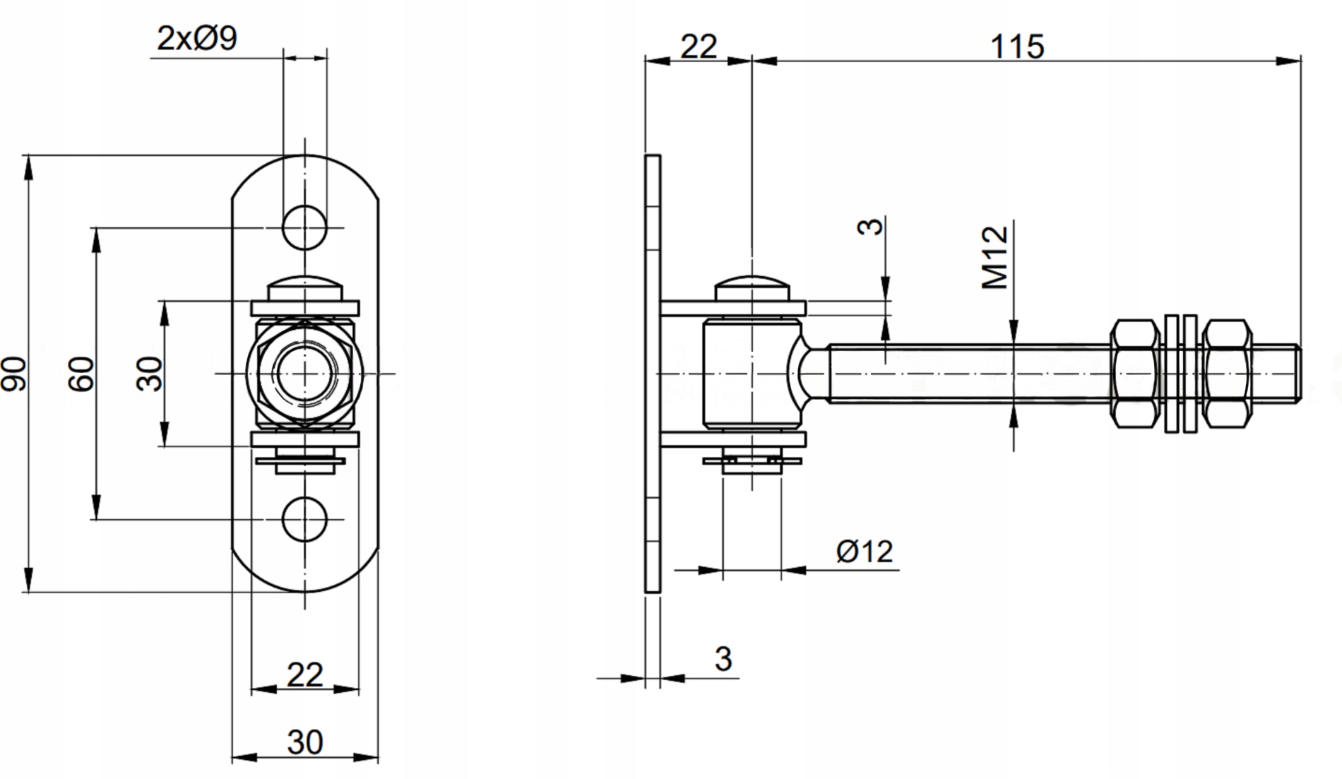 ZAWIAS BRAMOWY WKRĘCANY REGULOWANY M12 FURTKI 2SZT EAN (GTIN) 5907465999014