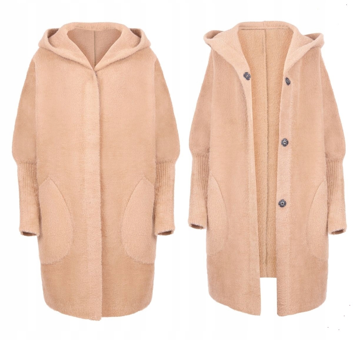 PŁASZCZ ALPAKA CIEPŁY MILUTKI WEŁNA OVERSIZE KAPTUR KOLORY