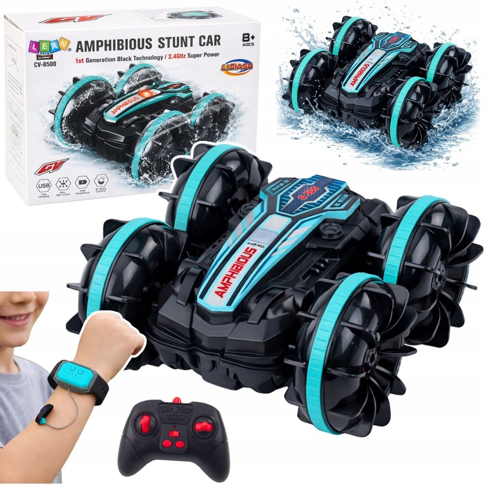 LEAN TOYS E5905991089582 Samochód Kaskaderski Zdalnie Sterowany Rc Pływający Turkusowy 4x4