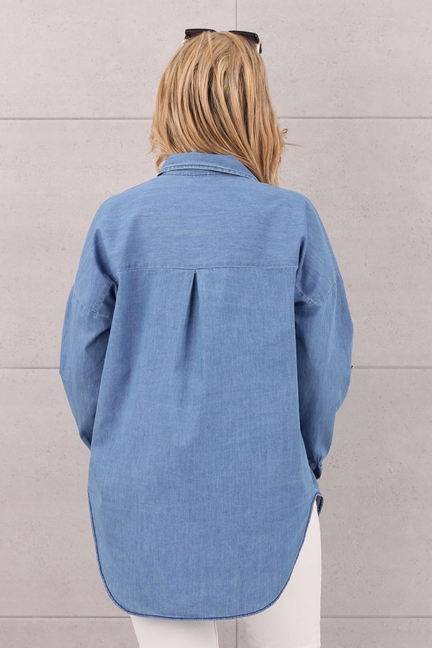 KOSZULA JEANSOWA DAMSKA DUŻE ROZMIARY ELEGANCKA DŁUGA OVERSIZE STYLOWA Wzór dominujący mix wzorów