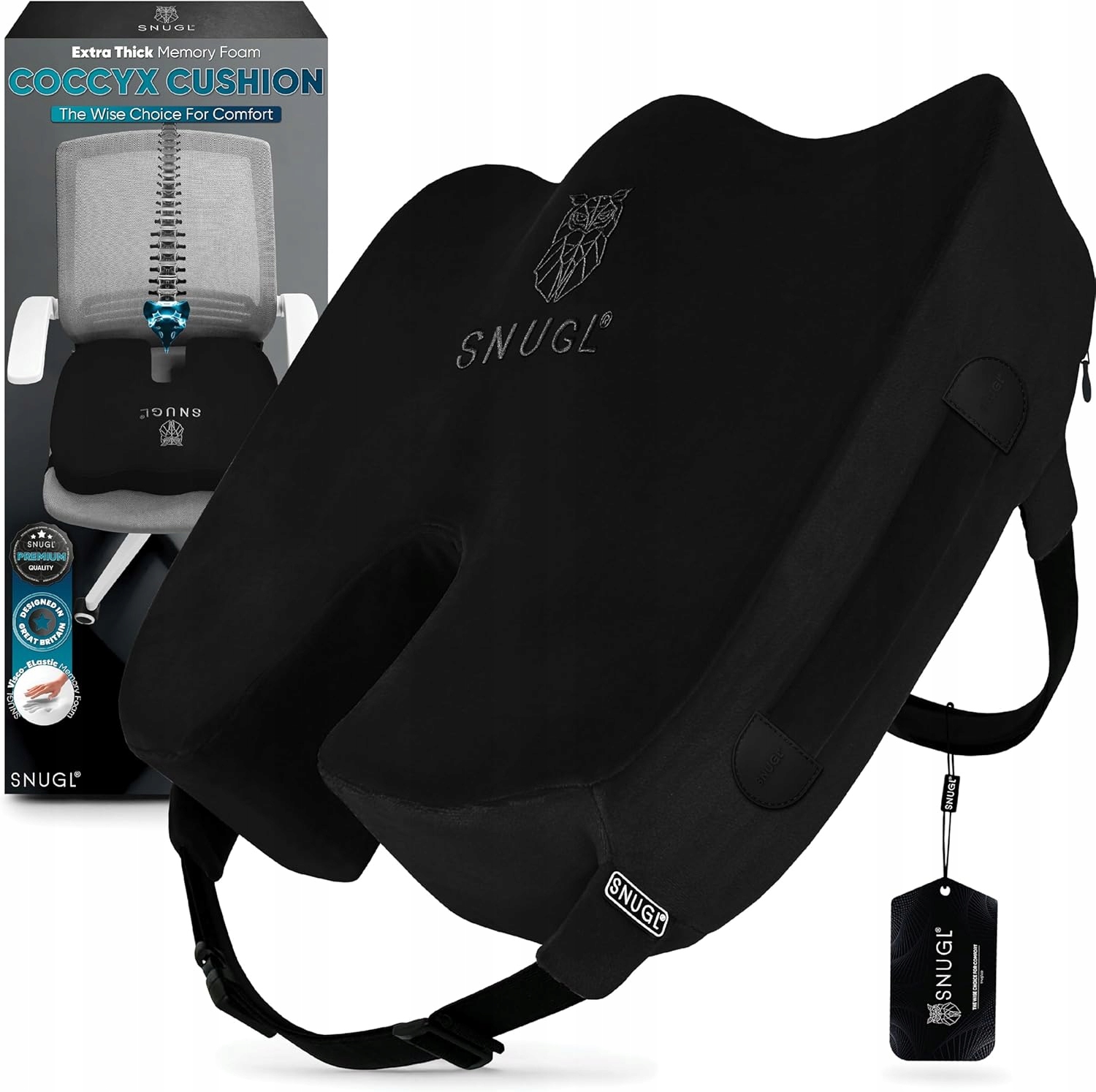 Poduszka Ortopedyczna Lędźwiowa Do Siedzenia Auta Biurowa Krzesło (czarna)