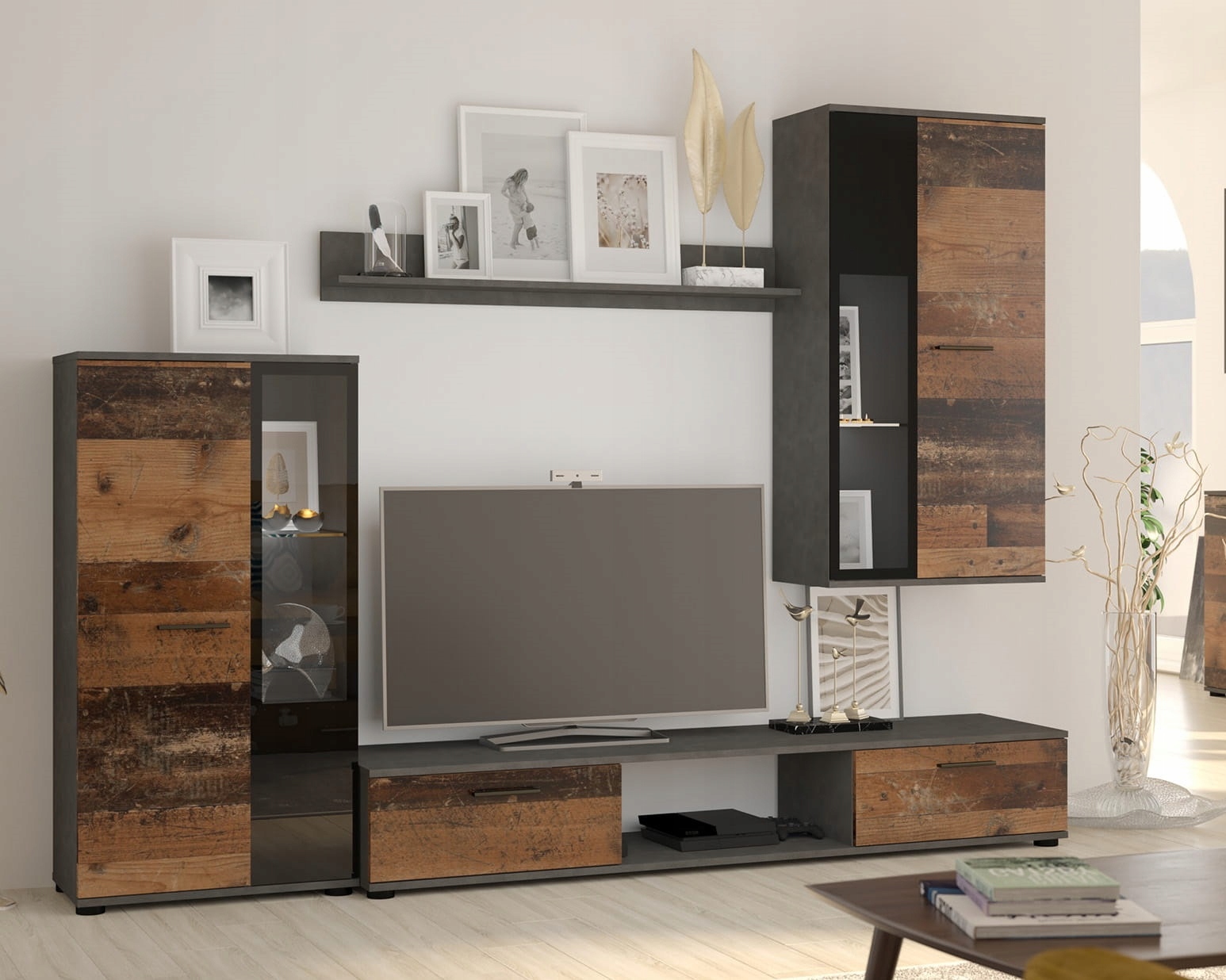 Nábytková Stěna S Vitrínou Salsa Old Style/led Matrace