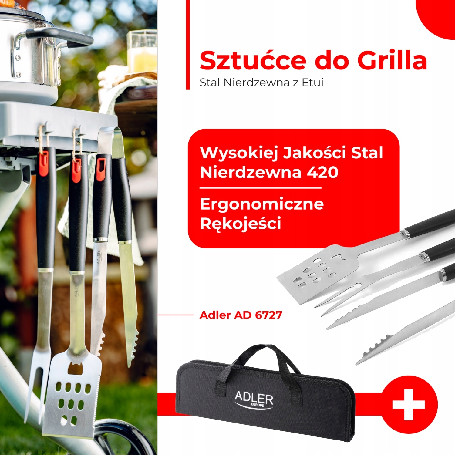 Zestaw Sztućców do Grilla Adler AD 6727 - Stal Nierdzewna z Etui