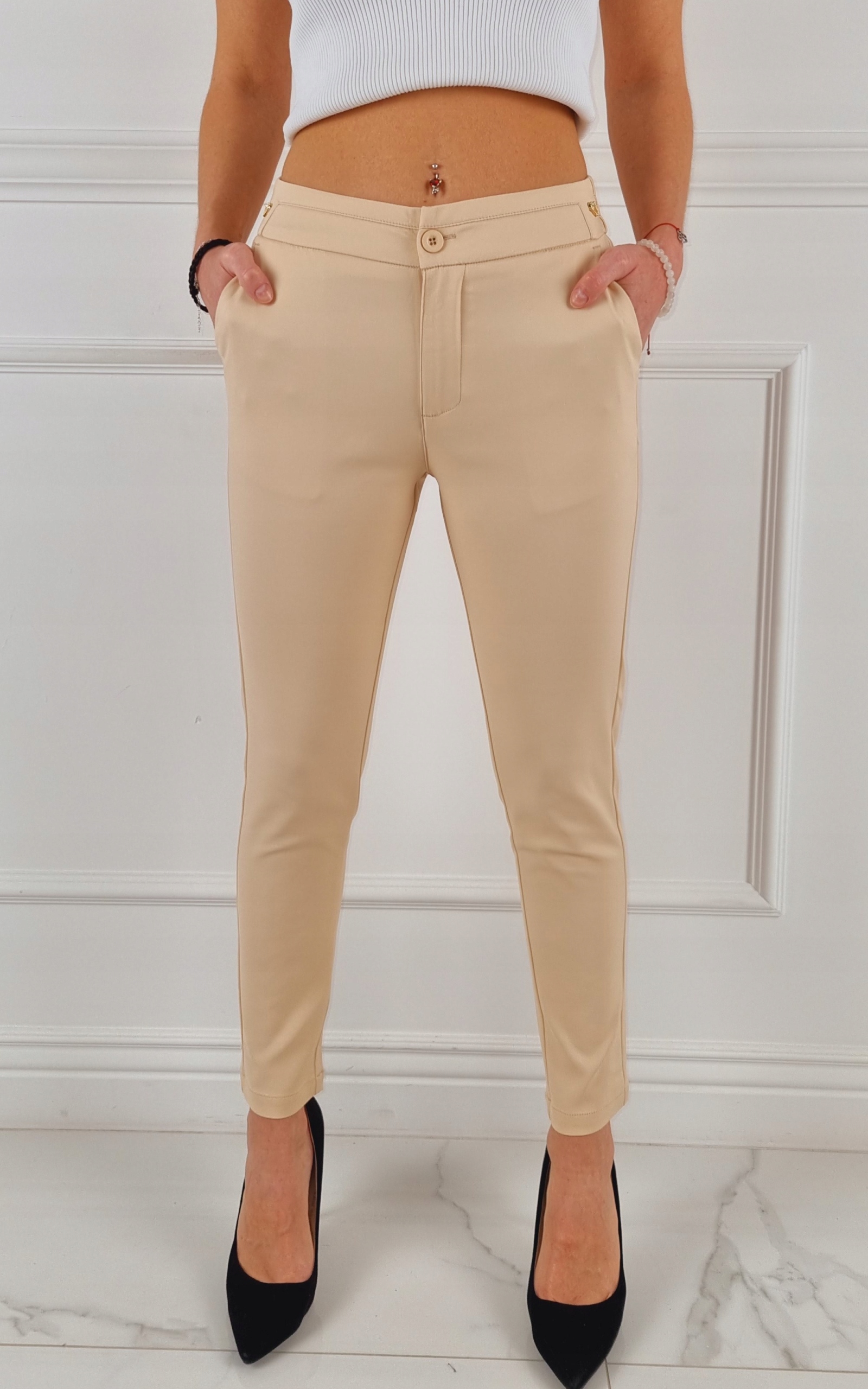 #ELEGANCKIE DAMSKIE SPODNIE - GUMKA 7/8 - FREESIA# Rozmiar 42