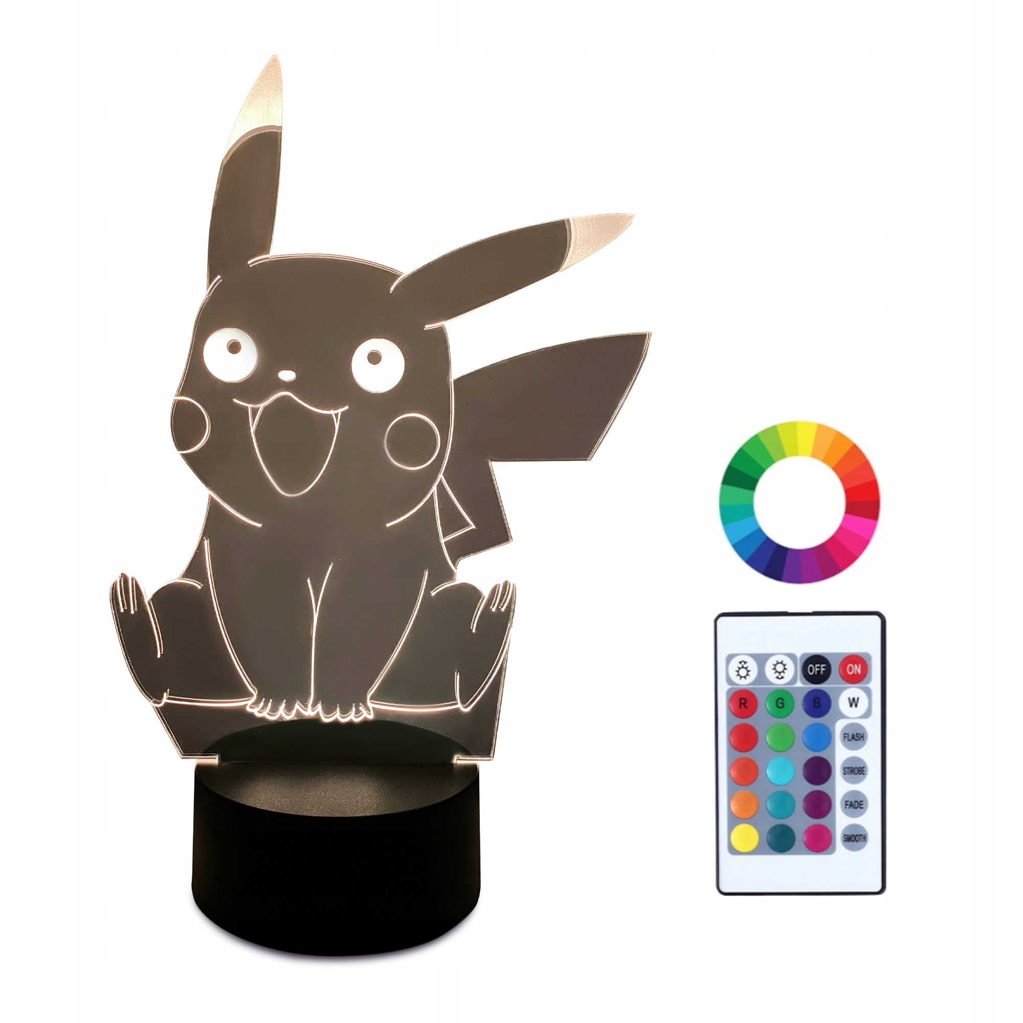 XL Lampka Nocna LED 3D Pikachu Pokemon 16 kolorów + Pilot