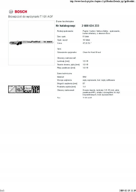 BRZESZCZOT DO WYRZYNARKI T101AOF 5SZT. Marka Bosch