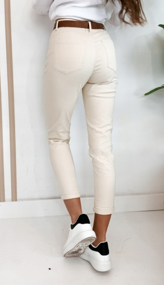 ELEGANCKIE SPODNIE JEANSOWE MOM FIT BOYFRIEND JASNE ECRU Z PASKIEM ROZMIARY Długość nogawki długa