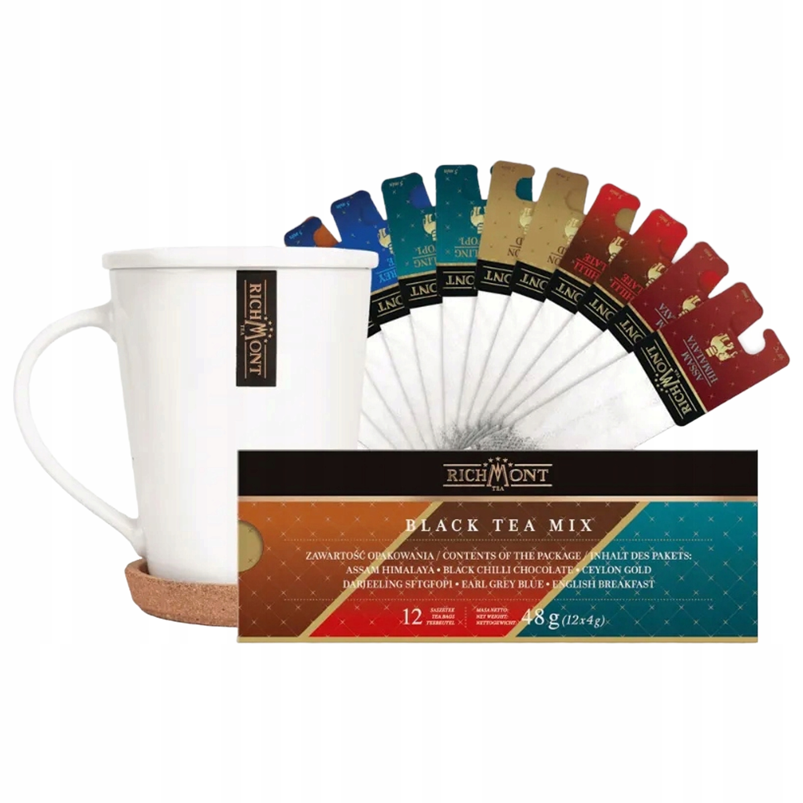 Sada Richmont MIX 6 Černých čajů Black Tea MIX 12 sáčků Hrnek