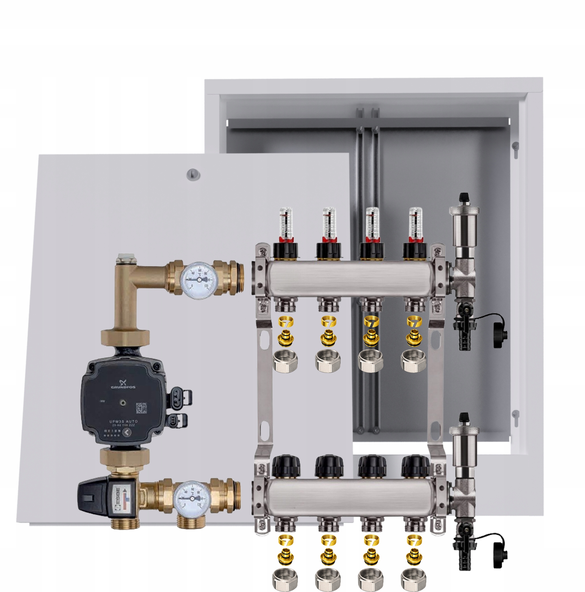 Nerezový rozdělovač pro podlahovku 4 boxy Pompa Grundfos Pex