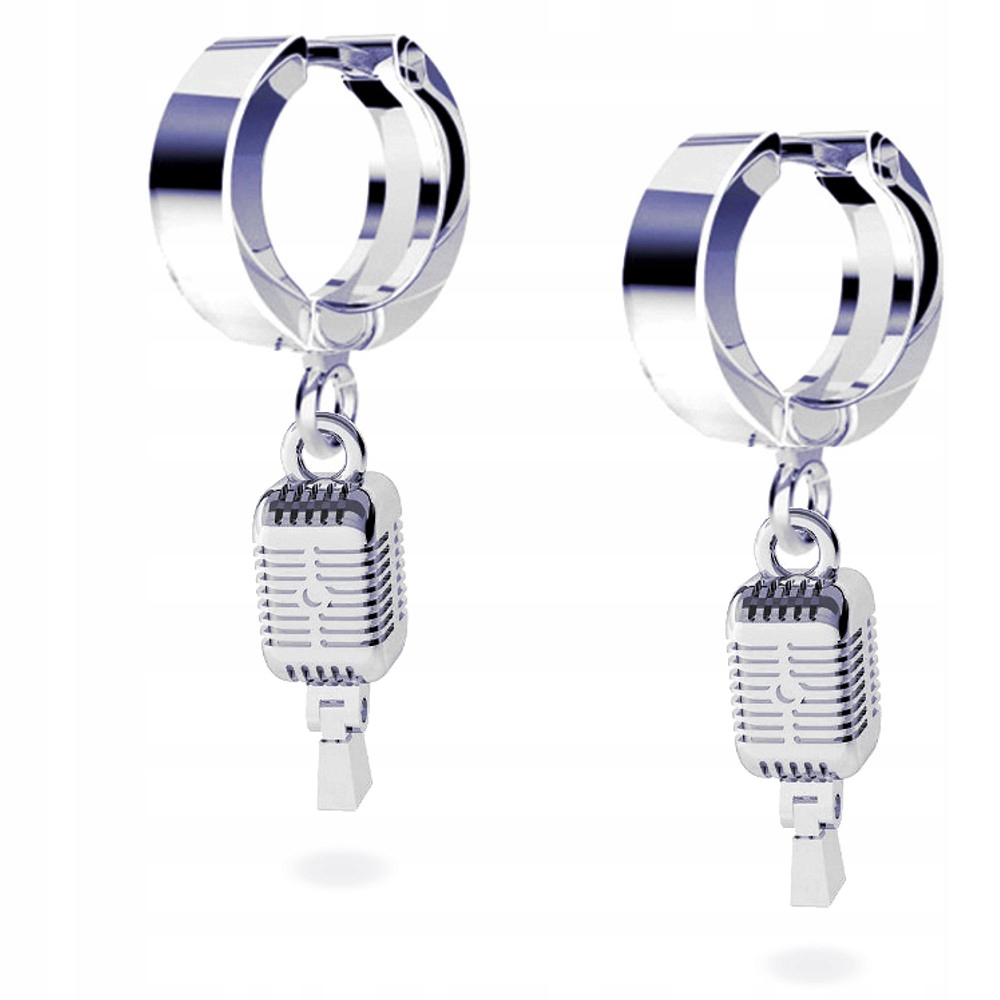 Mikrofon 3D Stříbrné náušnice pouta stříbro 925