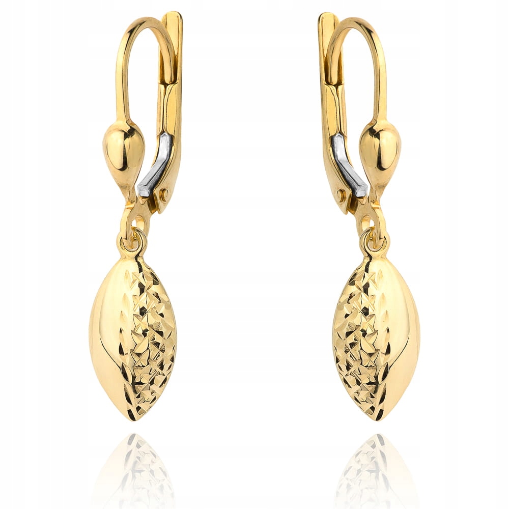 Náušnice zlaté závěsné 585 ovál polodiamantové 1.57g Elegantní vzor 14kt