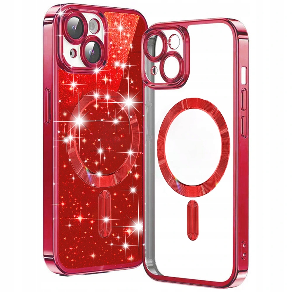 Techsuit Luxury Glitter MagSafe etui na iPhone 15 Plus – czerwone