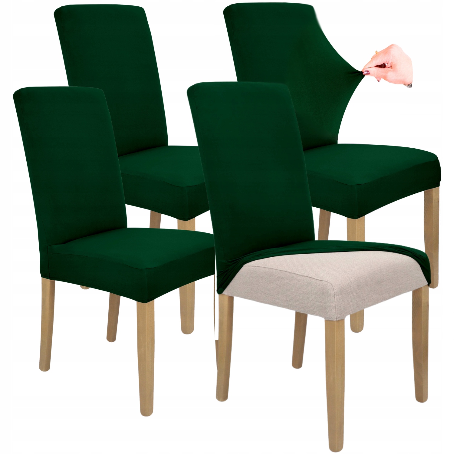 ZESTAW 4SZT. POKROWCE POKROWIEC NA KRZESŁO BUTELKOWA ZIELEŃ ELASTYCZNY