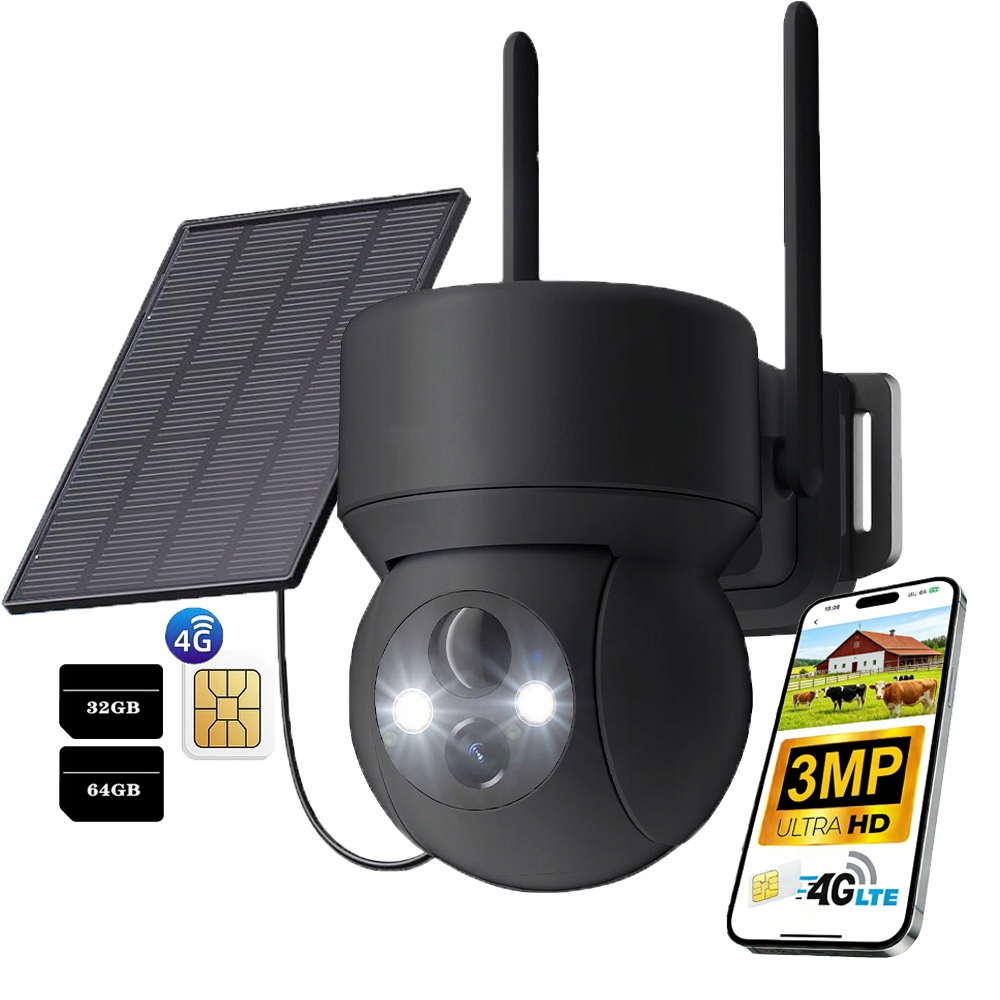 Otočná Ip kamera 4G Lte Sim 3MPx Audio Detekce Postav z paměťové karty