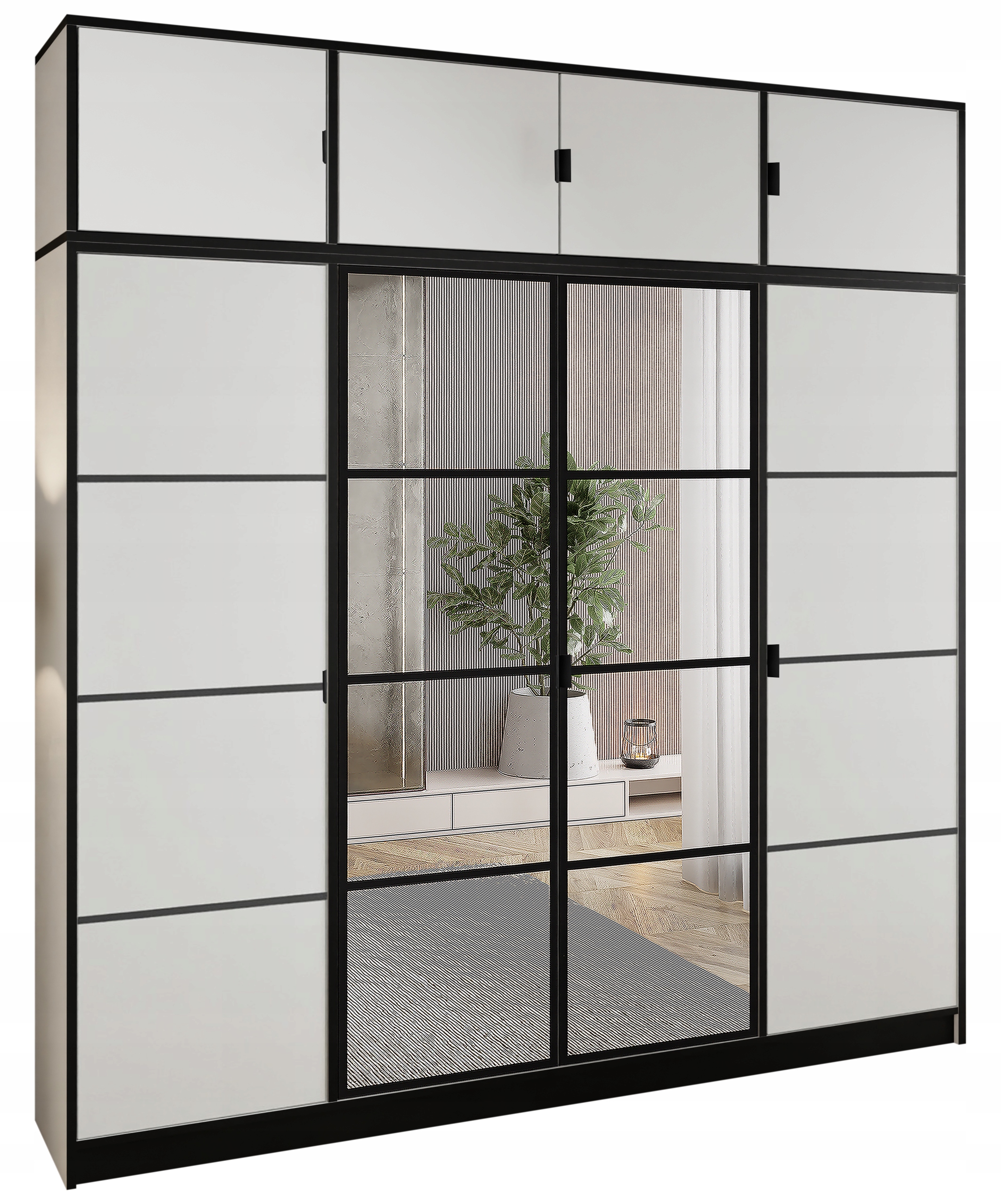 Skříň Lumi 207 4D Bílá 2x zrcadla Eden Vzor 2 úchytky č. s nást.