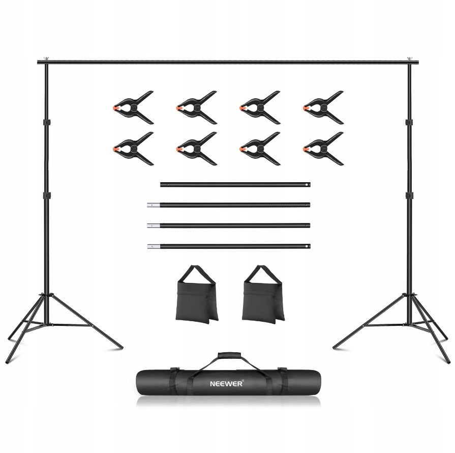 Set Atelier Držák na pozadí 3x2,1 m Stativ Nosník 8x Klips Taška Neewer