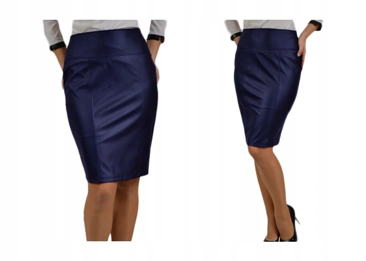 GŁADKA OŁÓWKOWA SPÓDNICA EKO SKÓRA GRANATOWA r.48