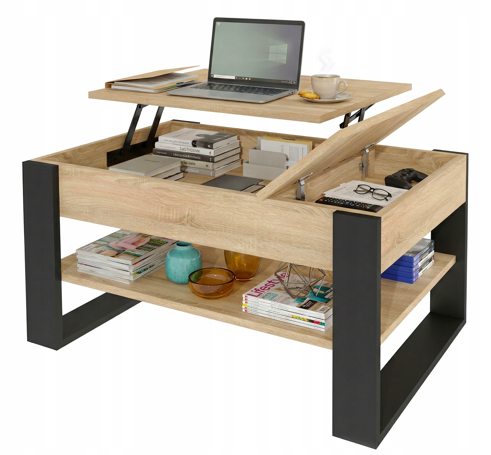 Konferenční stolek rozkládací stůl zvedací deska obývací pokoj Dub Sonoma