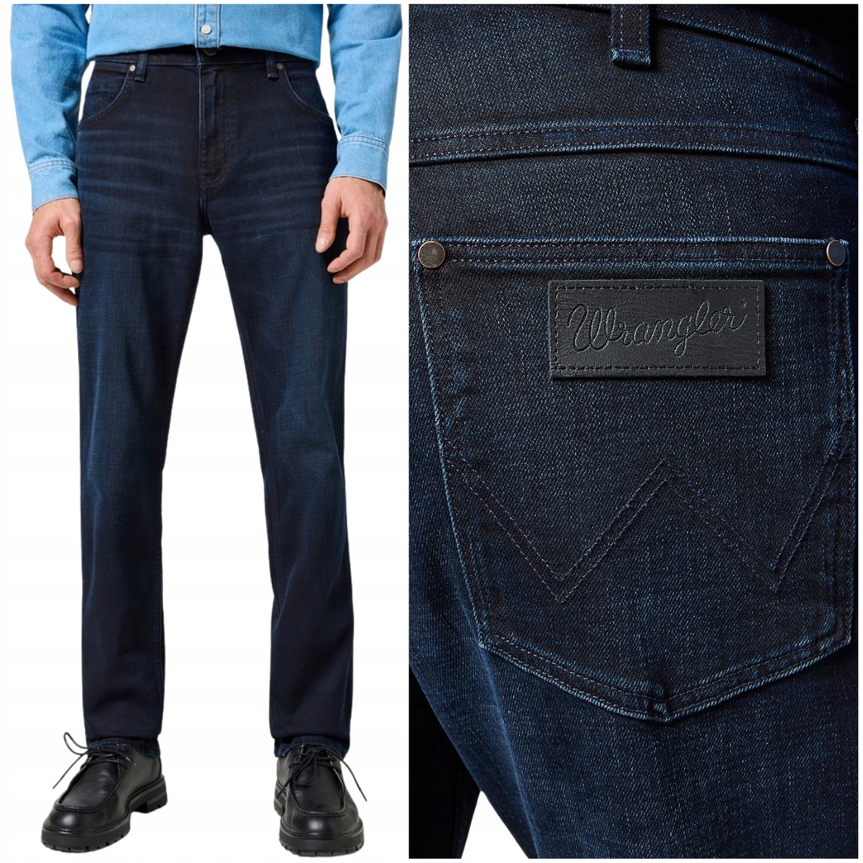 Wrangler Greensboro Blue Black jednoduché tmavě modré džínové kalhoty W38 L32