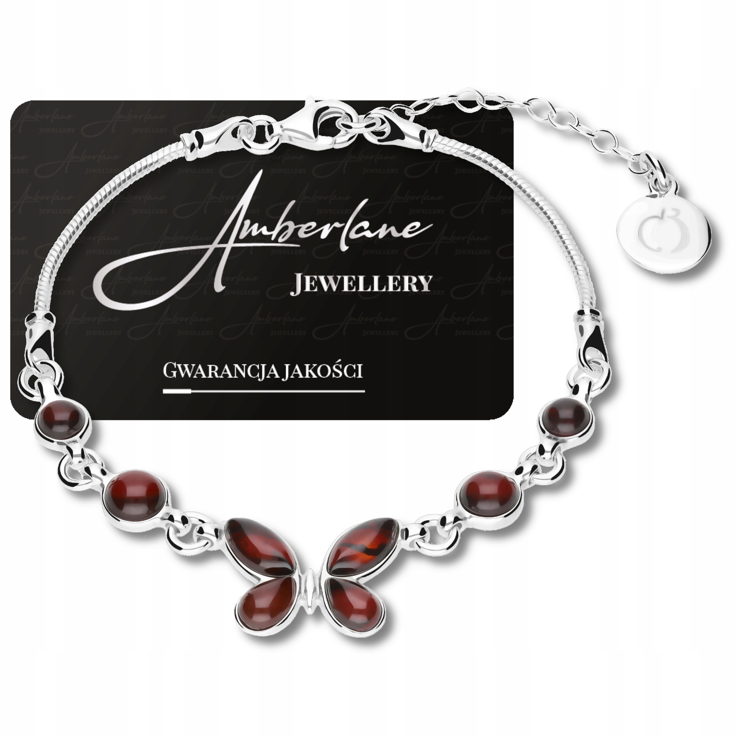 Stříbrný Náramek Motýl s třešňovým jantarem *stříbro 925* Elegantní