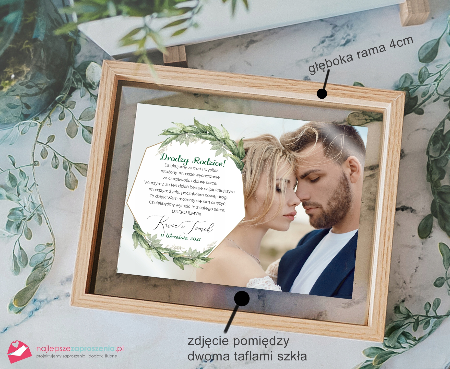 RAMKA DLA RODZICÓW ŚLUB liście boho Marka bez marki