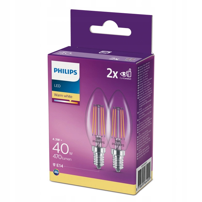 

2x Żarówka E14 Philips Led 4W 40W Filament Retro