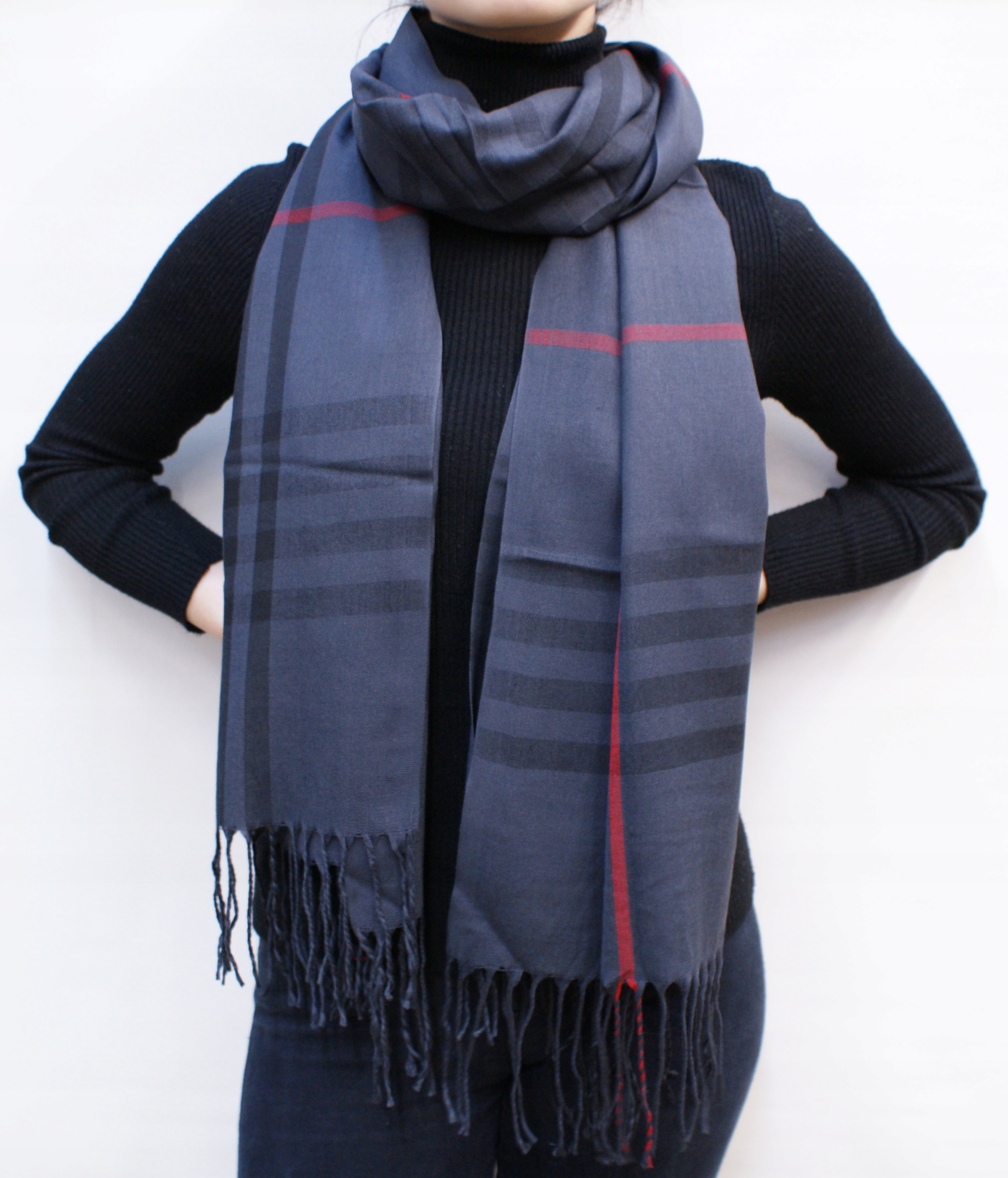 Szal w kratę angielską z frędzlami, stylowy szalik Płeć uniseks